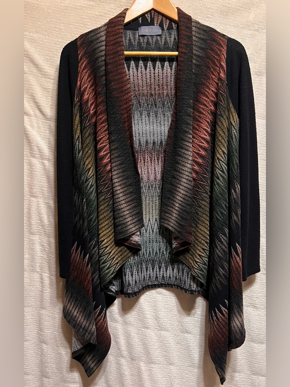 Cherish Southwestern Waterfall Cardigan Drape Open Front Aztec Boho Medium